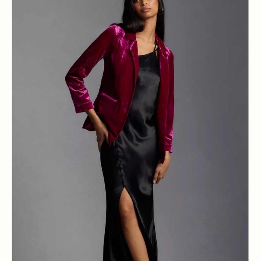 Ettitwa by Anthropologie Red Velvet Blazer Jacket